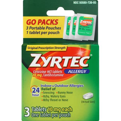 Zyrtec Allergy Relief Original Prescription Strength 10 Mg Tablets
