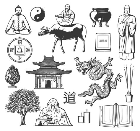 Taoism Chinese Religion Symbols And Icons 16162424 Vector Art At Vecteezy