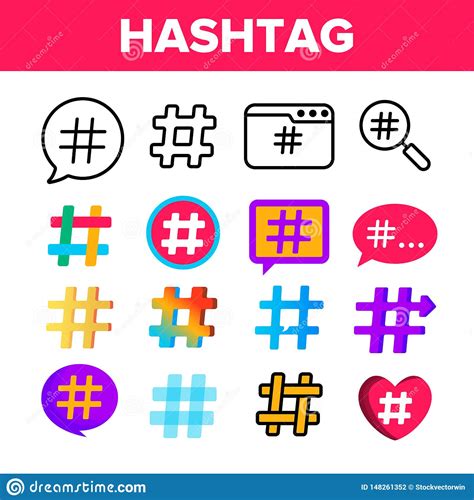 Hashtag Number Sign Vector Color Icons Set Stock Vector Illustration