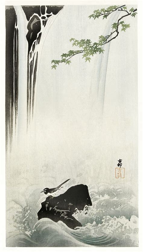 Japanese Wagtail At Waterfall 1900 1930 By Ohara Koson 1877 1945
