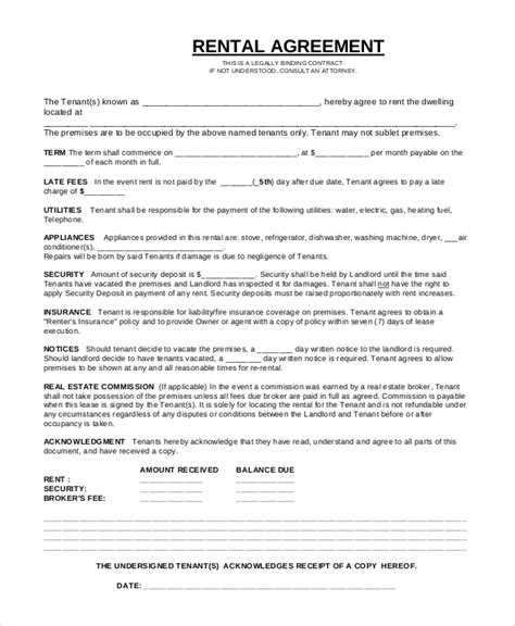 A rental agreement or lease is a contract made between a landlord (lessor) that leases property to a tenant (lessee) that pays rent for its use. FREE 17+ Simple Rental Agreement Templates in PDF | MS Word
