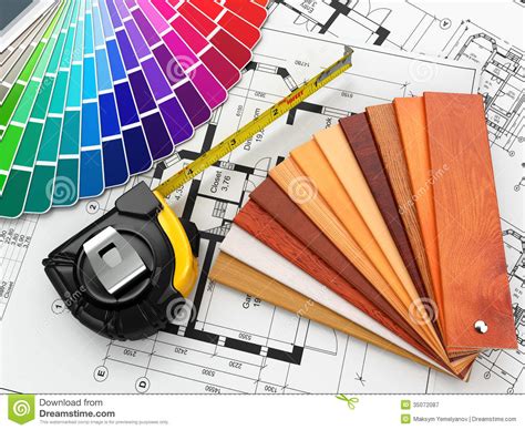 Interior Design Architectural Materials Tools Blueprints Measuring D 35072087 