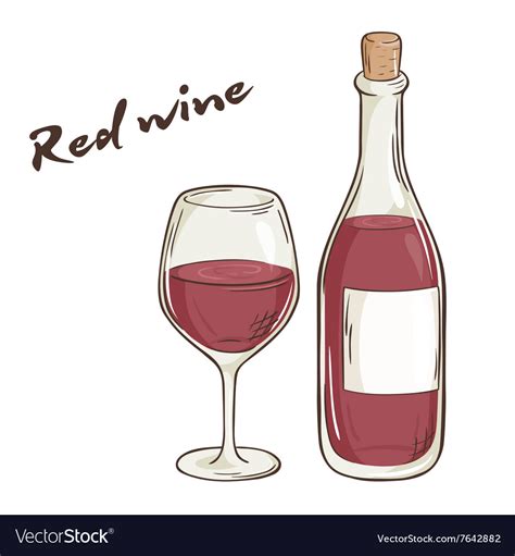 Hand Drawn Bottle And Glass Red Wine Royalty Free Vector