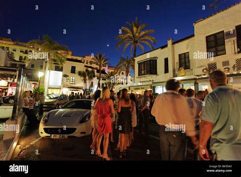 Party Guests At Harbour Puerto Banus Marbella Andalusia Spain Stock