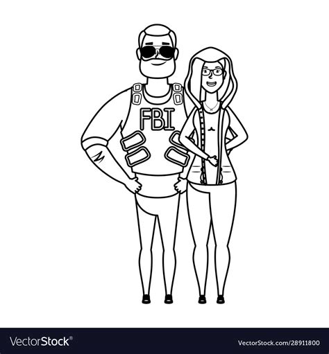 Young Man Fbi Agent With Woman Characters Vector Image