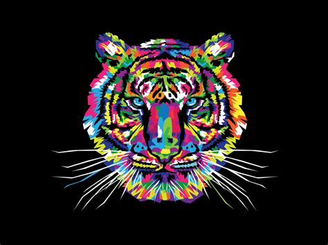 Rainbow Colored Tiger Head By Saiful Anwar