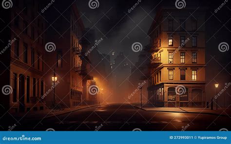 Nightfall In The City Spooky Skyline Illuminated Streetlights