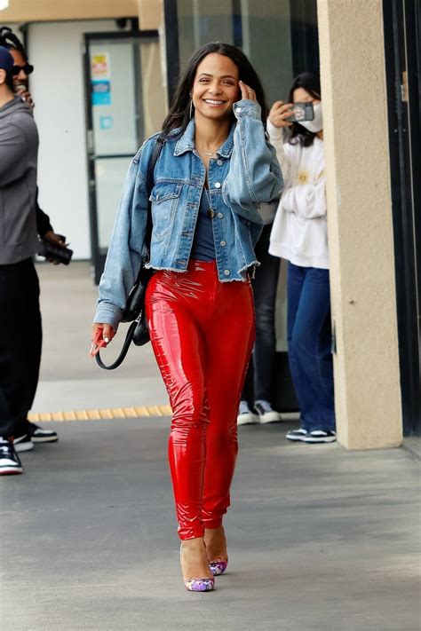 Christina Milian Rocks Bright Red Latex Pants While Out For Her