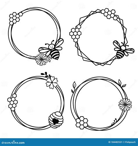 Floral Frame With Honey Bee And Honeycombs Cute Bee Wreath Circle