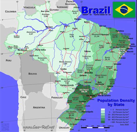 Tripadvisors brasilien karte mit hotels, pensionen und hostels: Brasilien Karte Bevölkerungsdichte und Verwaltungsgliederung