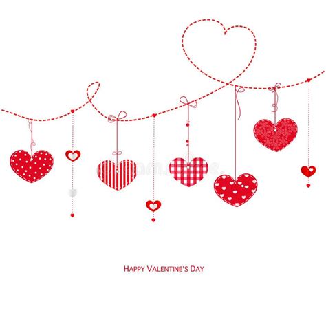Happy Valentine S Day Greeting Card With Hanging Hearts Vector Stock