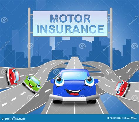 Motor Insurance Sign Shows Car Policy 3d Illustration Stock