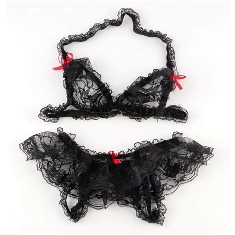Sexy 2 Piece Set Open Cup Bra And Crotchless Panties Lingerie Cheap
