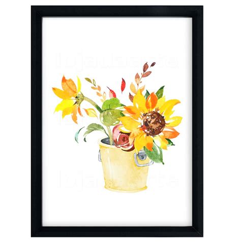 Quadro Jardim Aquarela De Flores Girassol Cód 5000g14 4 A4 No Elo7