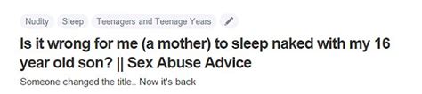 Mother If It Was Wrong To Co Sleep Naked With Teenage Son Daily Mail