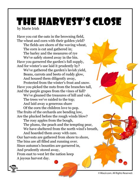 The Harvests Close Fall Kids Poem Woo Jr Kids Activities