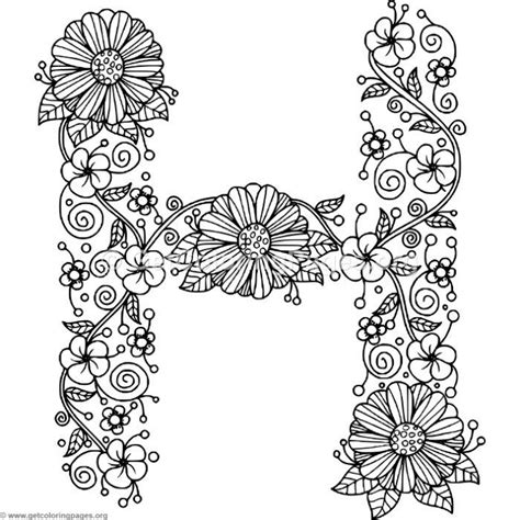 Free Instant Download Floral Alphabet Letter H Coloring Pages #coloring