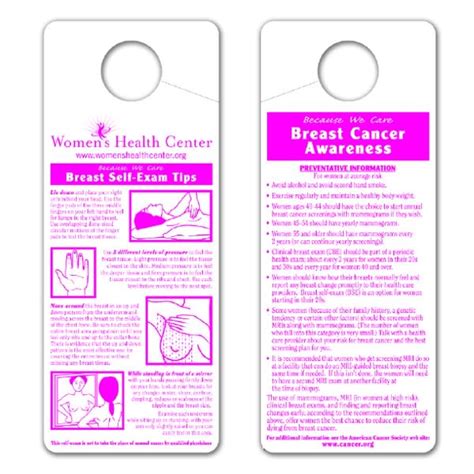 Standard Breast Self Exam Hang Tag Promotion Branded Self Exam Tag