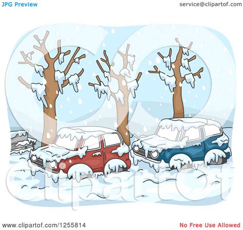 Clipart Of Cars Parked On The Street After A Blizzard Royalty Free