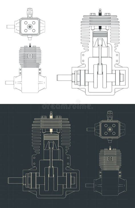 Two Stroke Engine Blueprints Stock Vector Illustration Of Blueprints