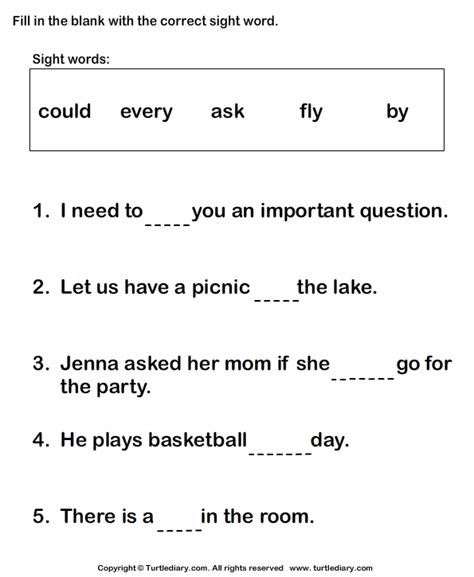 First Grade Sentences With Sight Words