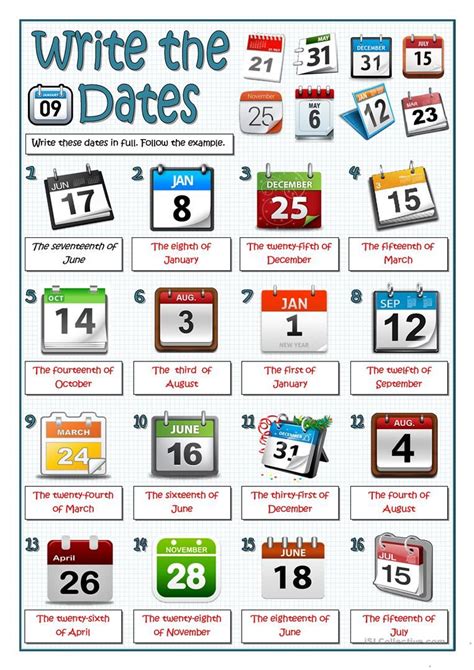 Writing Dates Worksheet
