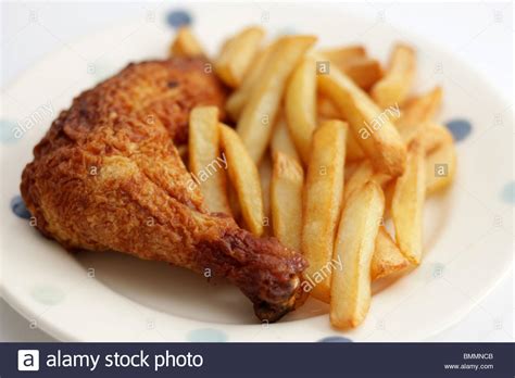 Roast Chicken And Chips Stock Photo Alamy
