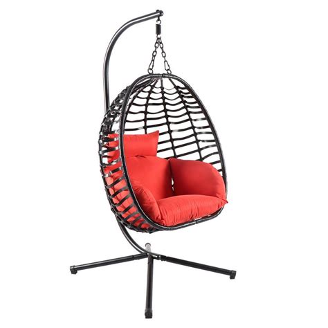 Wicker Patio Swing Egg Chair With Stand For Outside 300 Lbs Capacity H