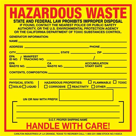Exterior Hazmat Decals Hazardous Waste California State Regulated X