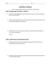 After completing a reaction and working up the products, it is still necessary to confirm that the correct product was formed. BL_titration_answersheet.pdf - Name Date Acid-Base ...