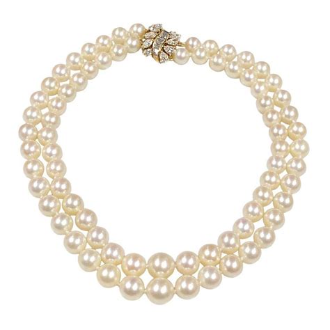 Cartier Diamond And Pearls Double Strand Necklace From A Unique