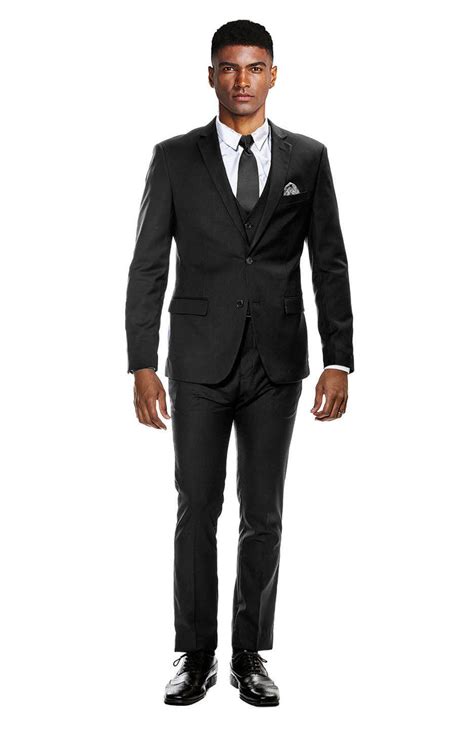 Mens Black Ultra Slim Fit 3 Piece Prom Suit All Black Prom Suits