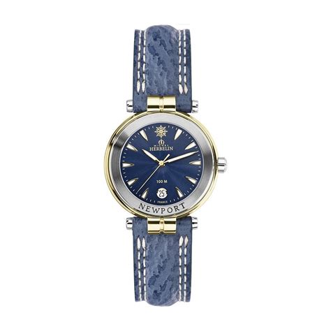 michel herbelin ladies newport blue dial blue leather strap quartz watch watches from dipples uk