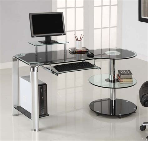 They go well with any decor, whether modern or transitional or traditional, and our glass office desks come in many styles and set ups, including corner units, large executive desks, small compact units, and more. Most Appropriate Glass Computer Desk With Shelves | atzine.com