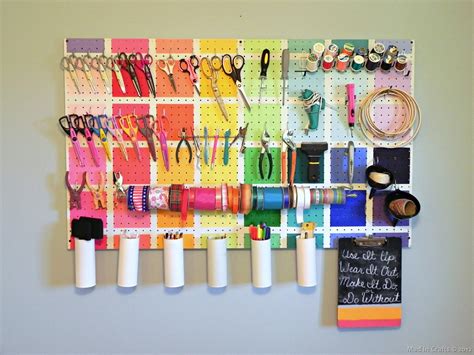 I used craft supplies, but you could do nerf guns in a boys bedroom, makeup in a girls bedroom or bathroom. 70 Resourceful Ways To Decorate With Pegboards And Other ...