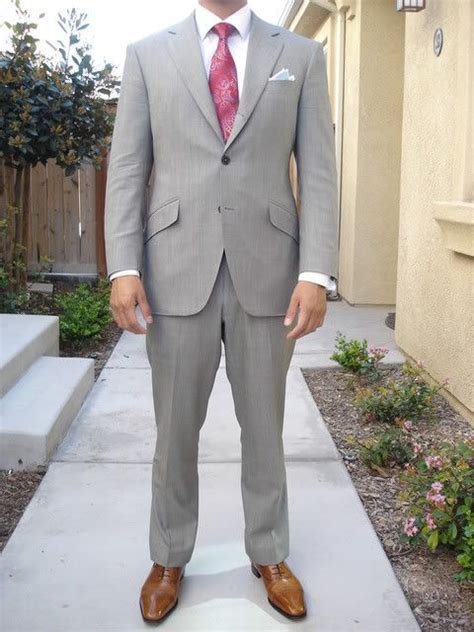 Designconvoy Light Gray Suit Brown Shoes