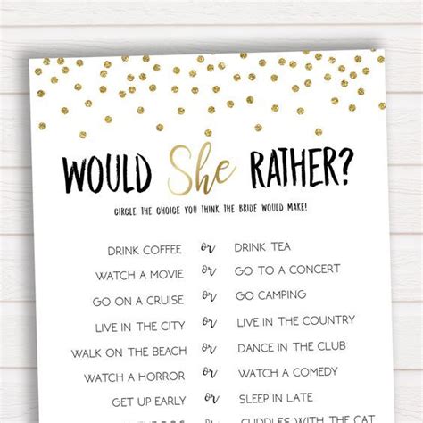 Bridal Shower Game Would She Rather Bridal Shower Games Gold Confetti