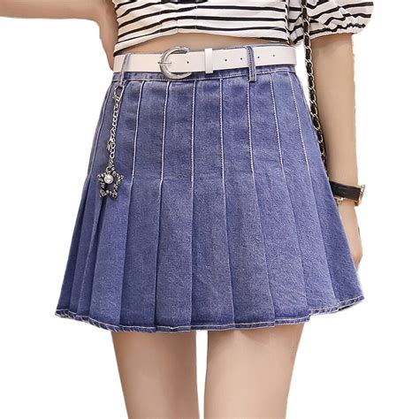 2018 New Summer Skirts Womens High Waist Pleated Mini Denim Skirt Fashion Slim Sexy A Line Hot