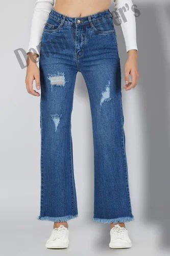 Regular Ladies Blue Ruffle Denim Jeans Button High Rise At Rs 600 Piece In New Delhi