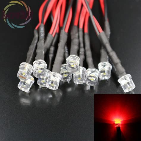 50pcs 5mm 12v Dc 20cm Pre Wired Resistor Flat Top Red Led Ultra Bright