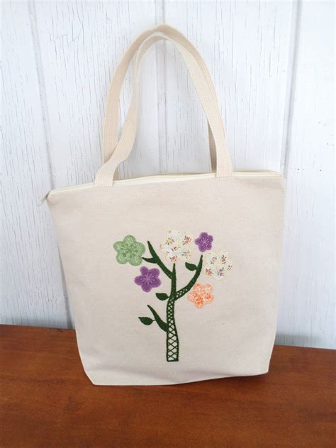Spring Flowers Hand Embroidered Tote Bags Various Colors Etsy