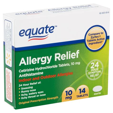 Equate Allergy Relief Cetirizine Hydrochloride Tablets 10 Mg 14 Count