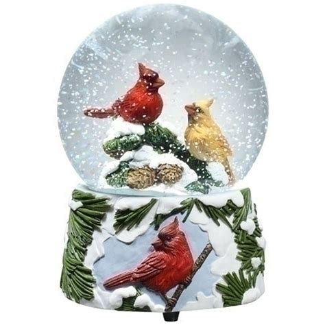 Cardinal Birds Winter Wonderland Musical Christmas Glitterdome Snow