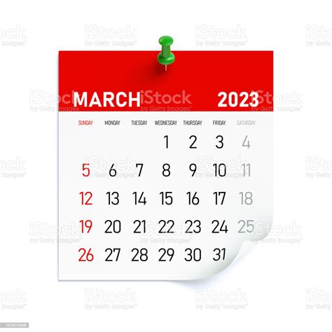 March 2023 Calendar Isolated On White Background 3d Illustration Stock