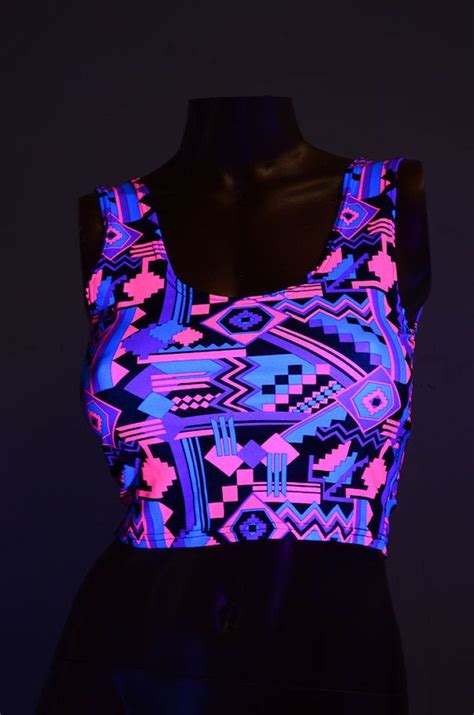 Neon Uv Glow Pink And Black Aztec Print Lycra By Coquetryclothing Trendy Party Outfits Neon