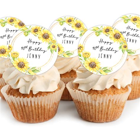 Personalised Sunflower Cupcake Toppers Debs Kitchen Cakes