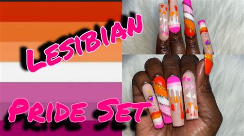 Pride Set Lesbian Flag Nail Cute Square Set🧡🤍💗 Youtube