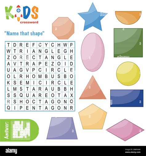 Easy Word Search Crossword Puzzle Name That Shape For Children In