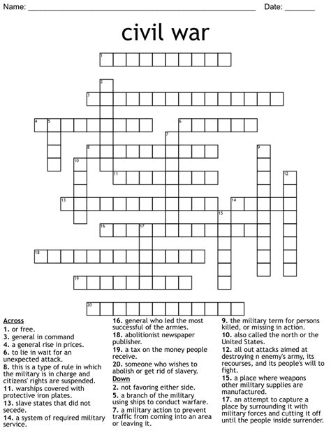 Civil War Crossword Wordmint