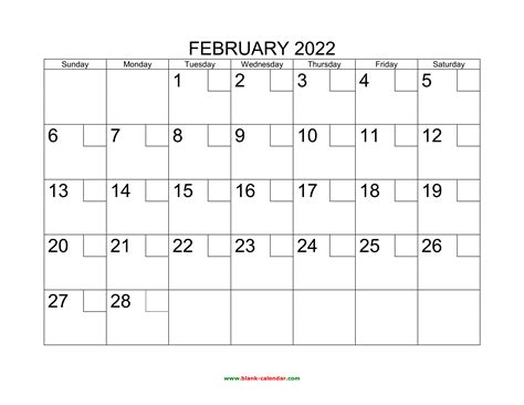 Free Download Printable February 2022 Calendar With Check Boxes